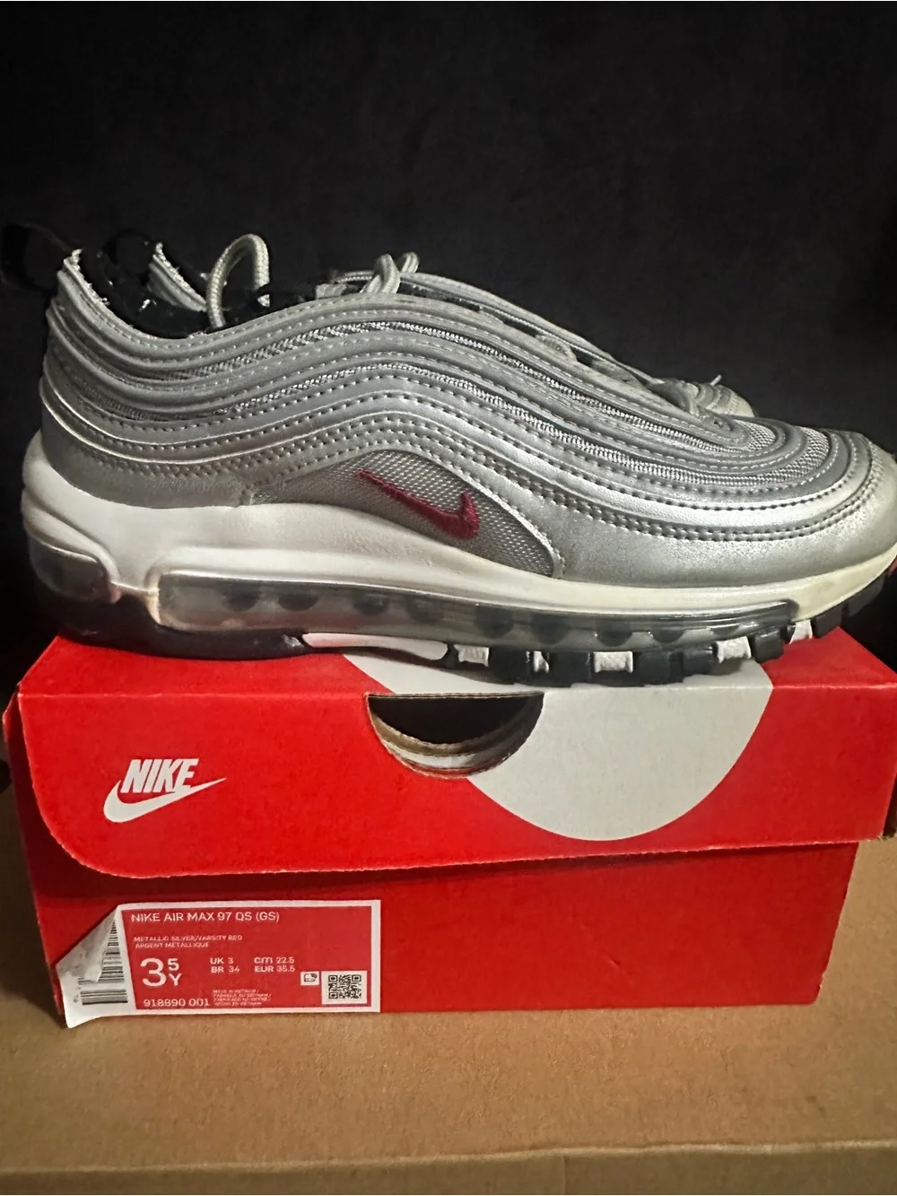 Nike Air Max 97 Silver with Red Swoosh